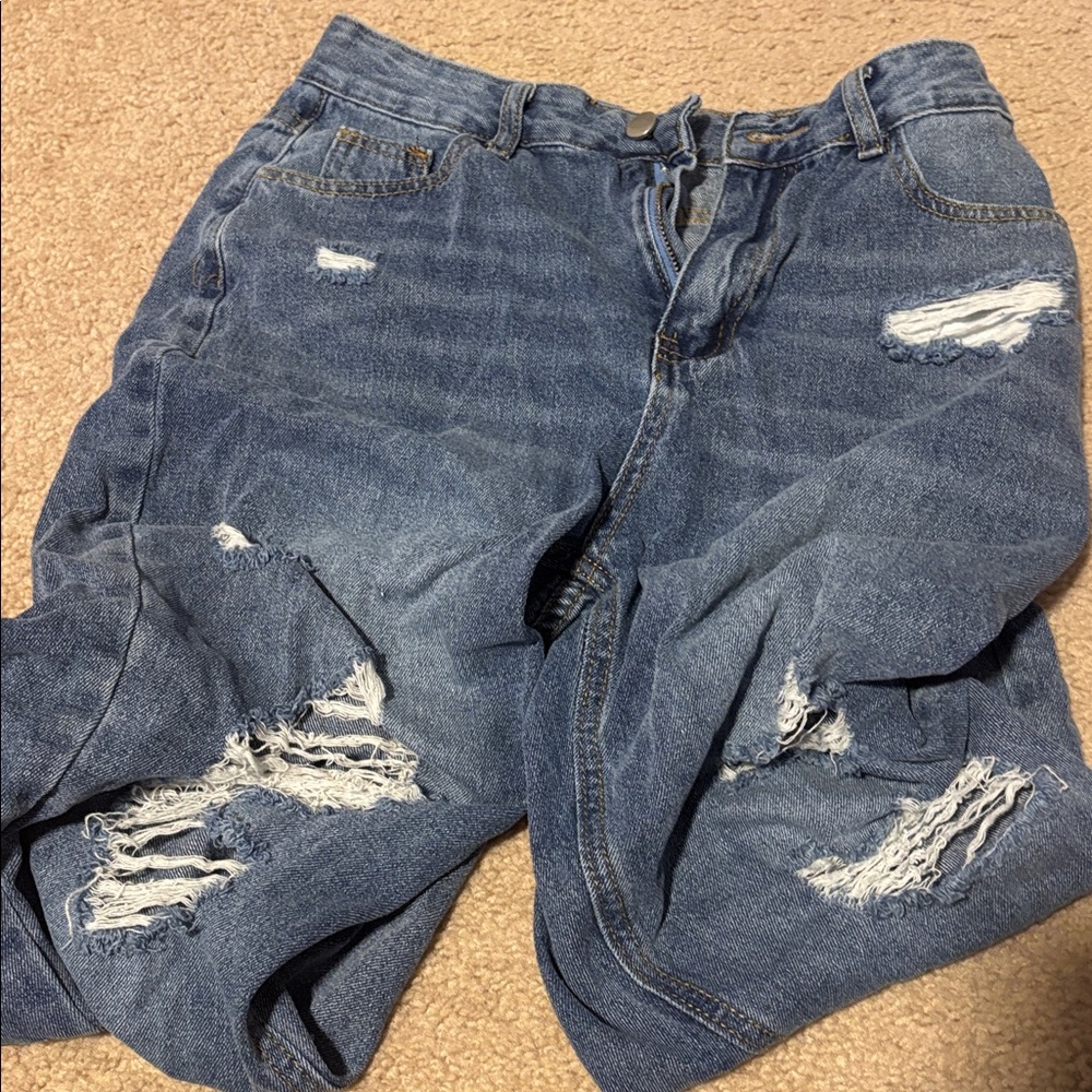 SHEIN Blue Distressed Flare Jeans